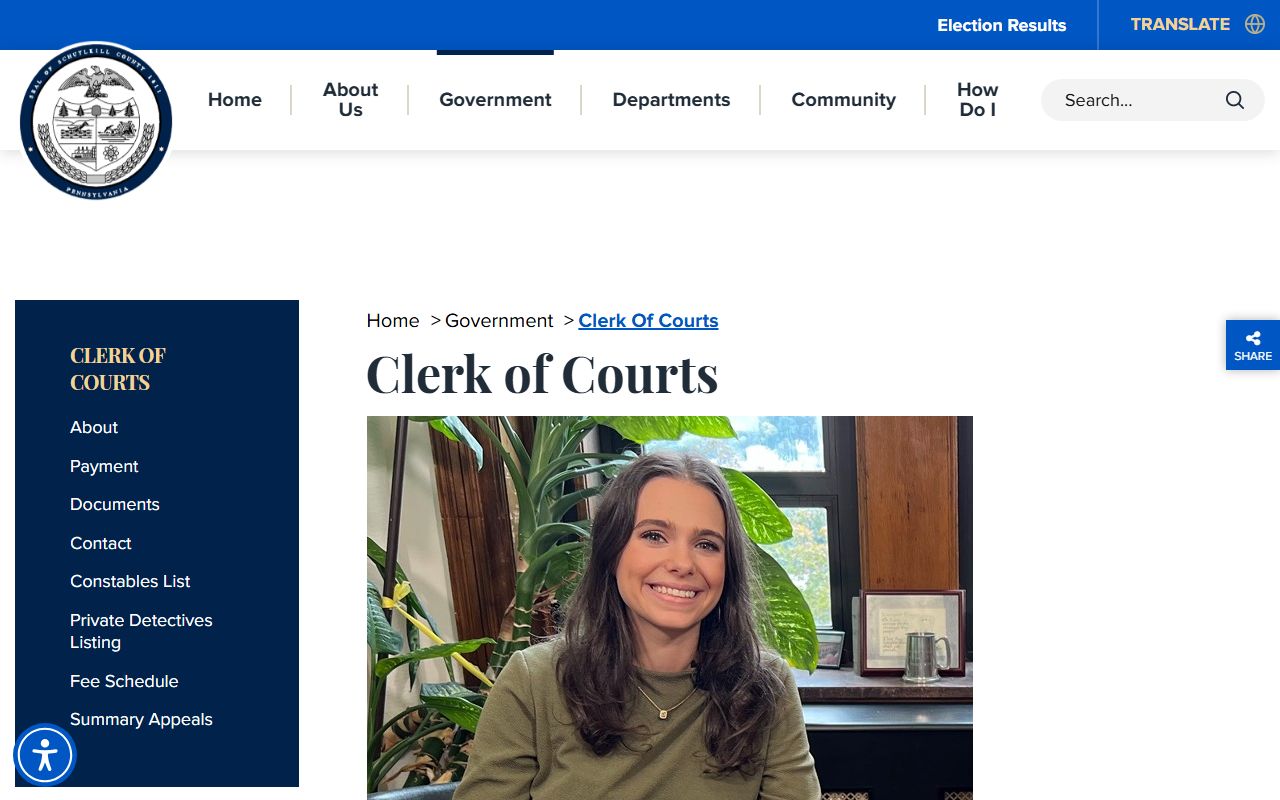 Schuylkill County Clerk of Courts criminal records page