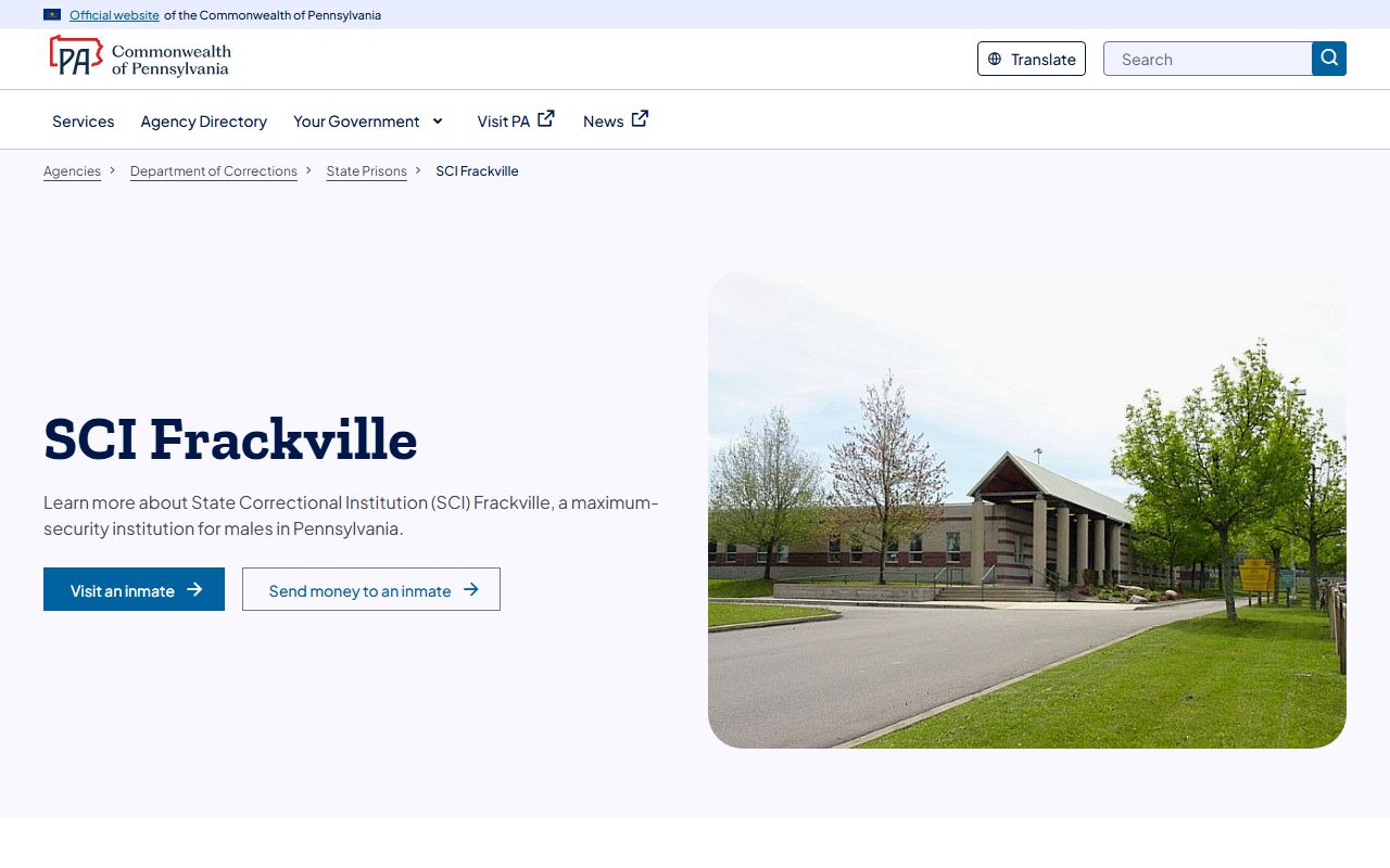 SCI Frackville inmate lookup and Pennsylvania state prison facility page